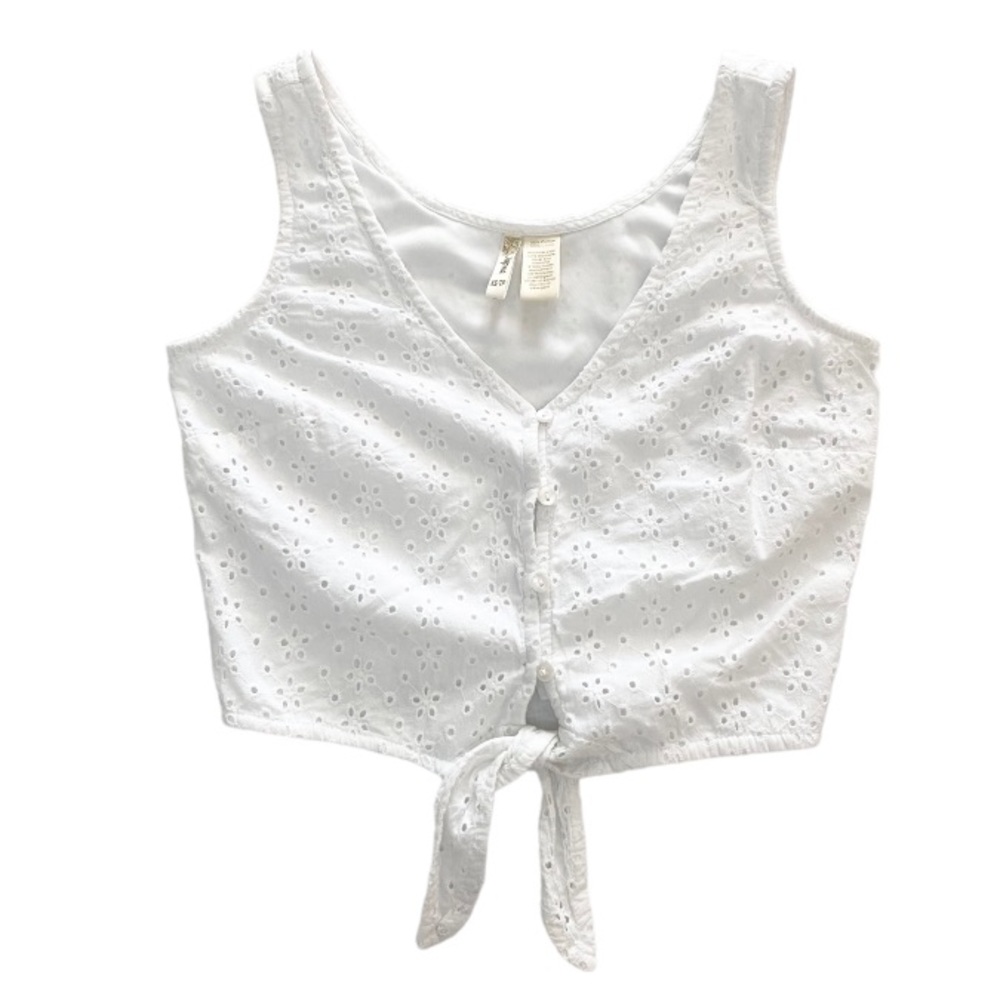 Japna White Eyelet Front Tie Crop Top